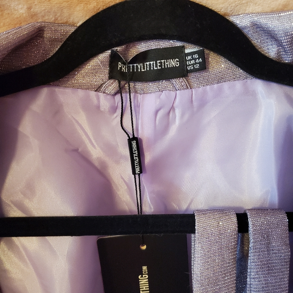 Prettylittlething lilac glitter cross over tie back blazer - Picture 6 of 8